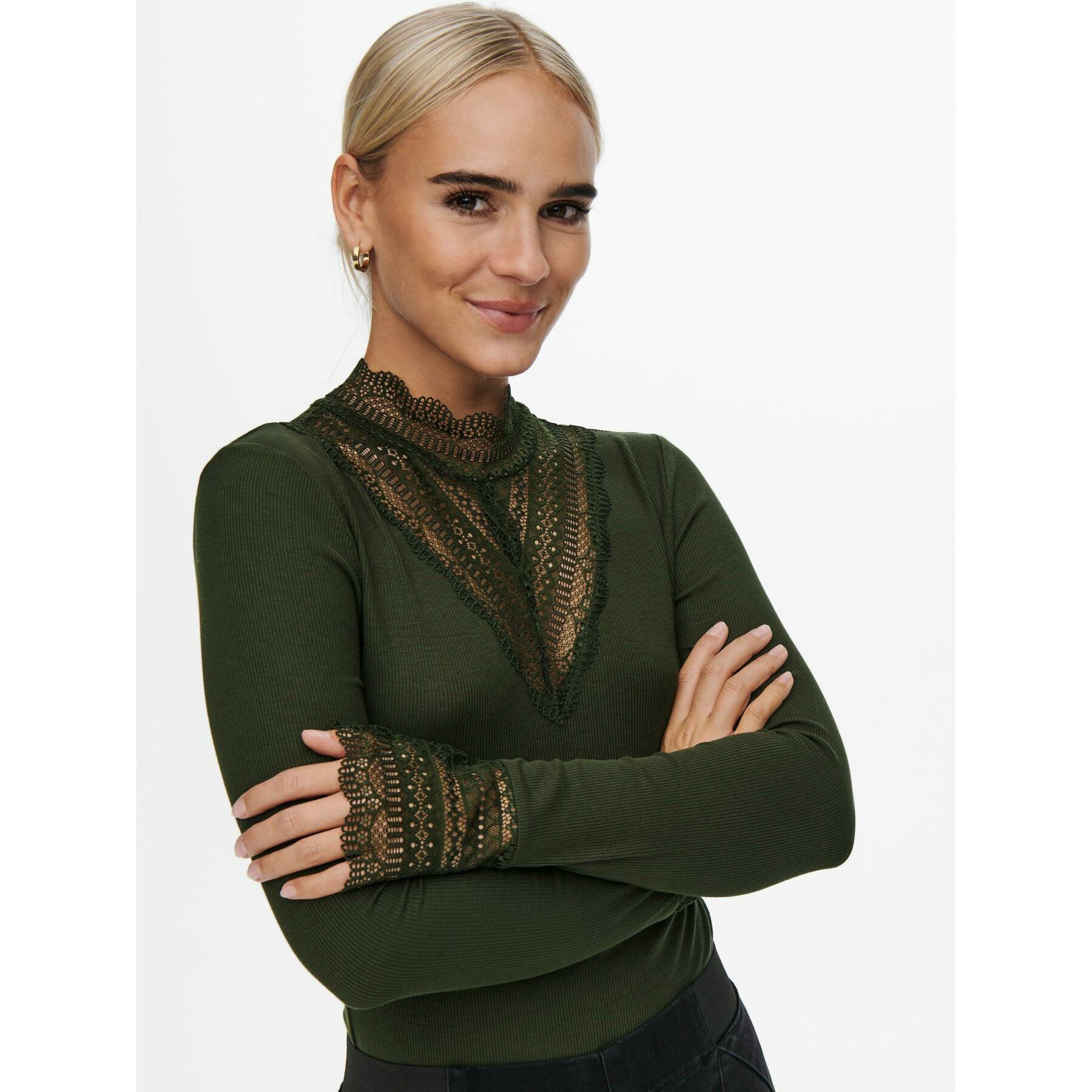 Top de mujeres Only Tilde manga larga col montant lace