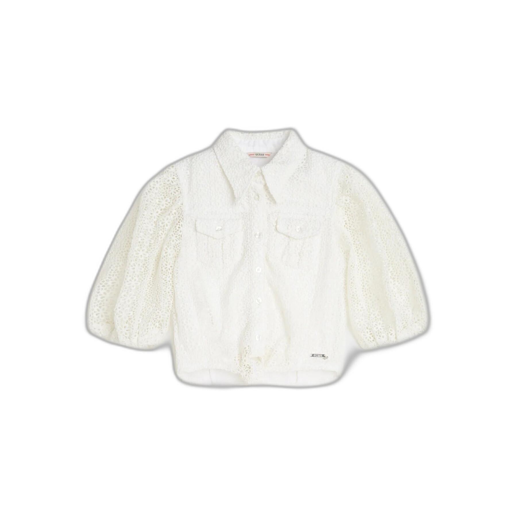Camisa de encaje de algodón con lazo de niña Guess