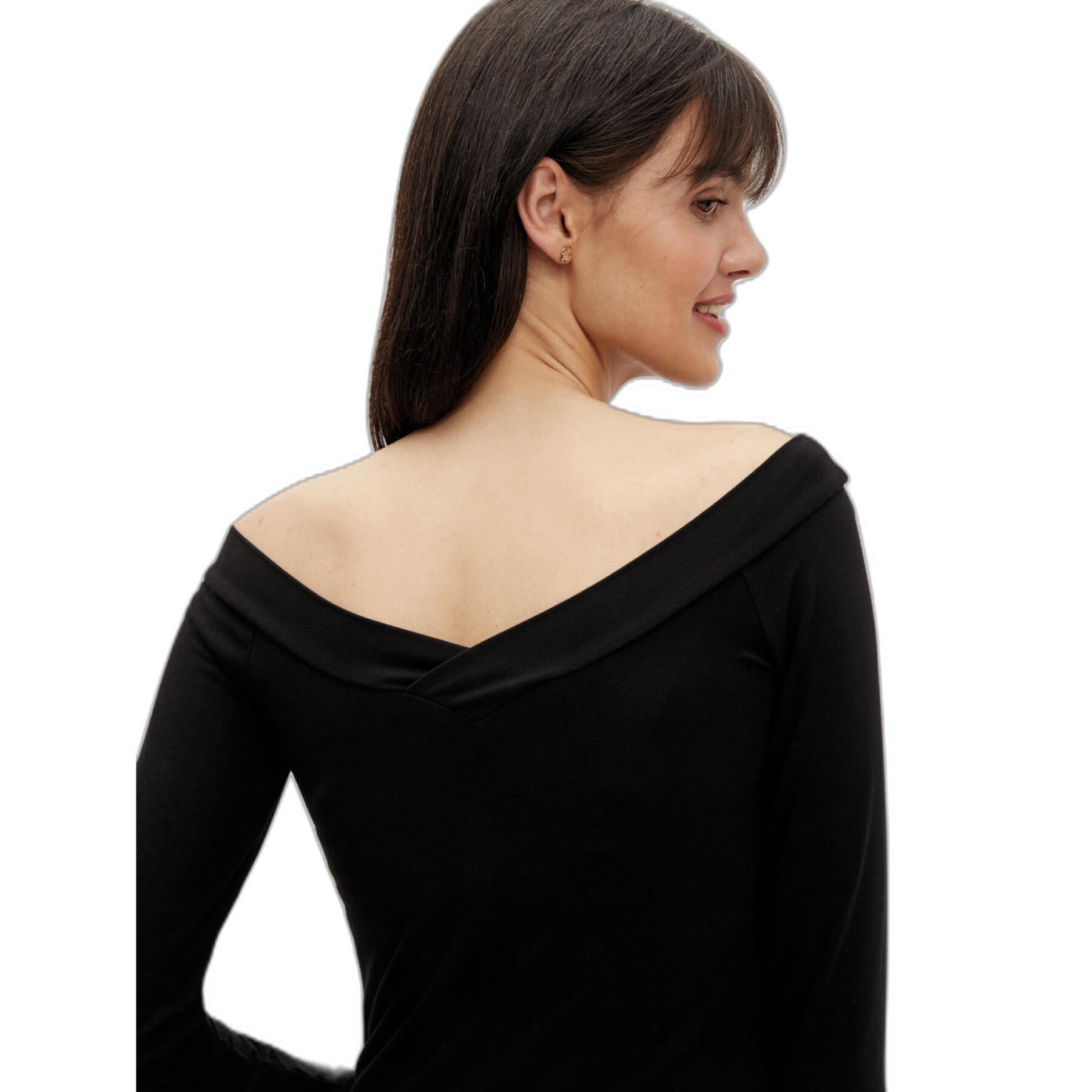 Camiseta de mujer de manga larga, sin hombros y con cuello de pico Pieces Maliva