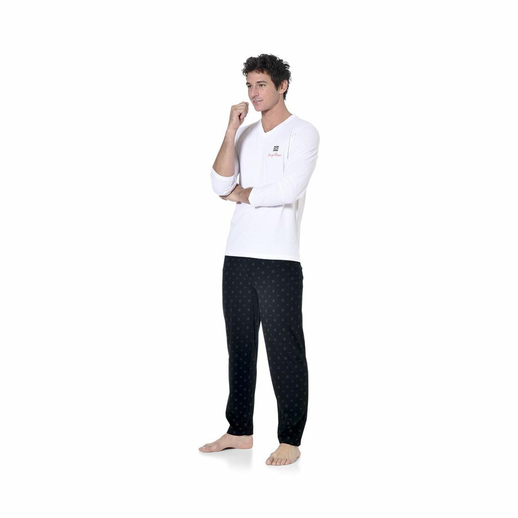 Conjunto de pijama largo con Camiseta bicolor de cuello de pico gan Serge Blanco