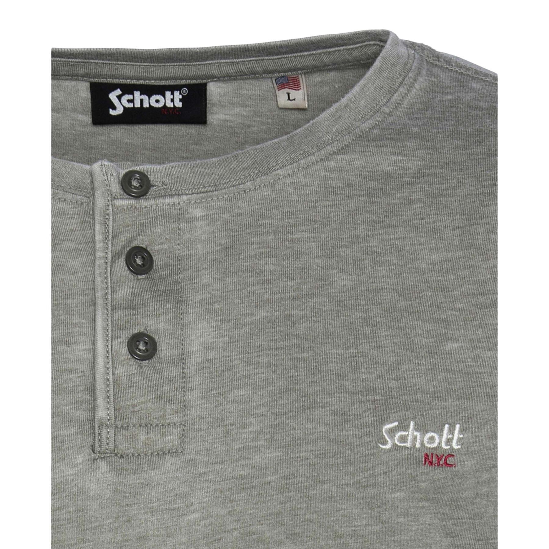 Camiseta de manga larga con cuello tunecino y bordado en el pecho Schott