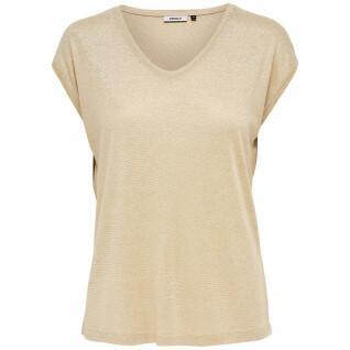 Camiseta de mujer Only Silvery manches courtes col V lurex